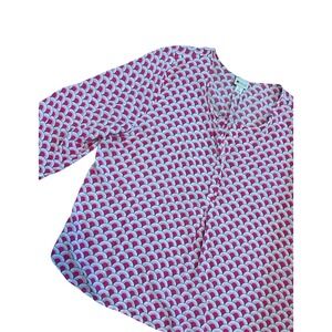 Stylus Blouse Top Pink White‎ Geometric Print 3/4 Sleeve V Neck XL